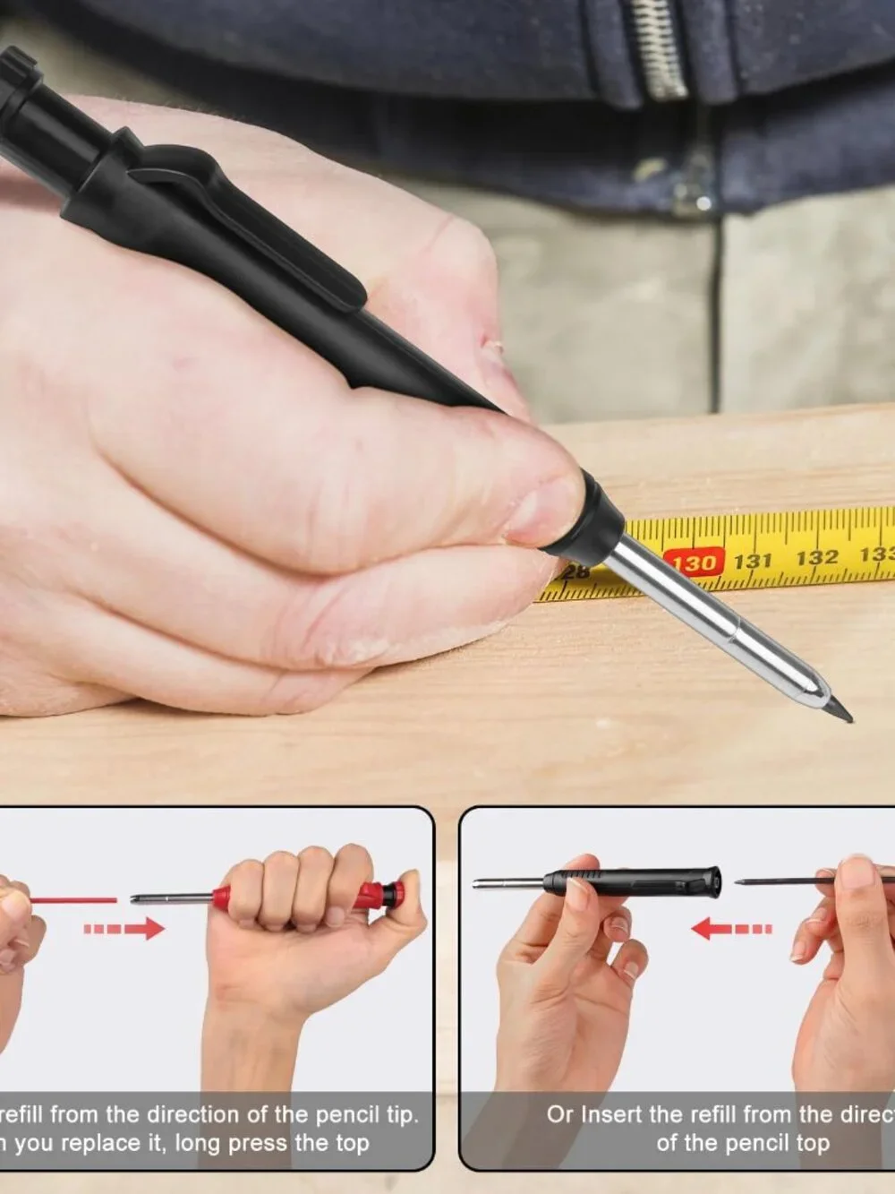 2 Pack Carpenter Pencils Mechanical Pencils with 12 Refills, Construction Pencil